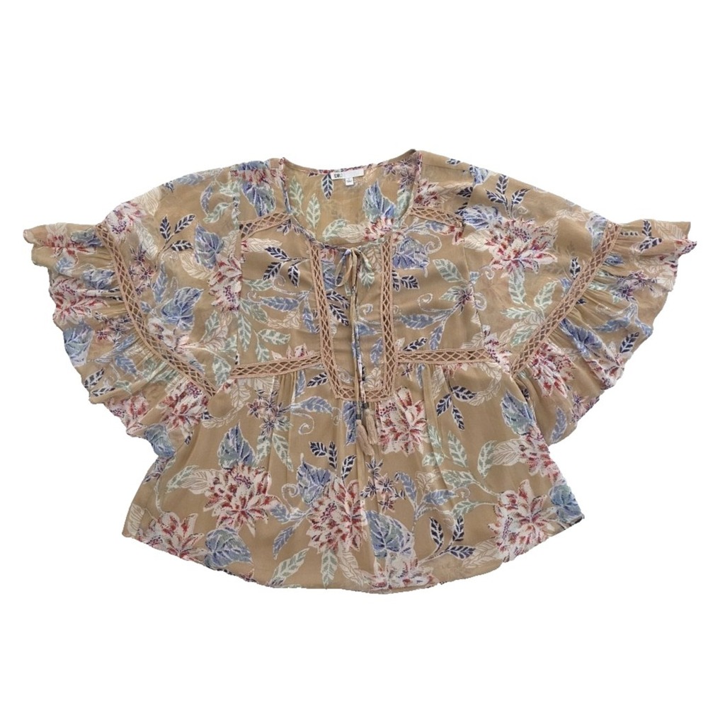 DR2 by Daniel Rainn‎ Butterfly Blouse Size L Flutter Kimono Sleeves Boho Tunic
